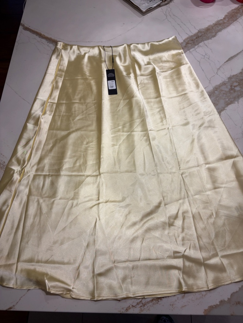 Plus Size Satin A-Line Midi Skirt in Pale Yellow